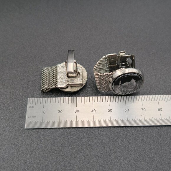 Carved Hematite Roman Soldier's Head Cameo Cuff Links Vintage B846 - Picture 5 of 6